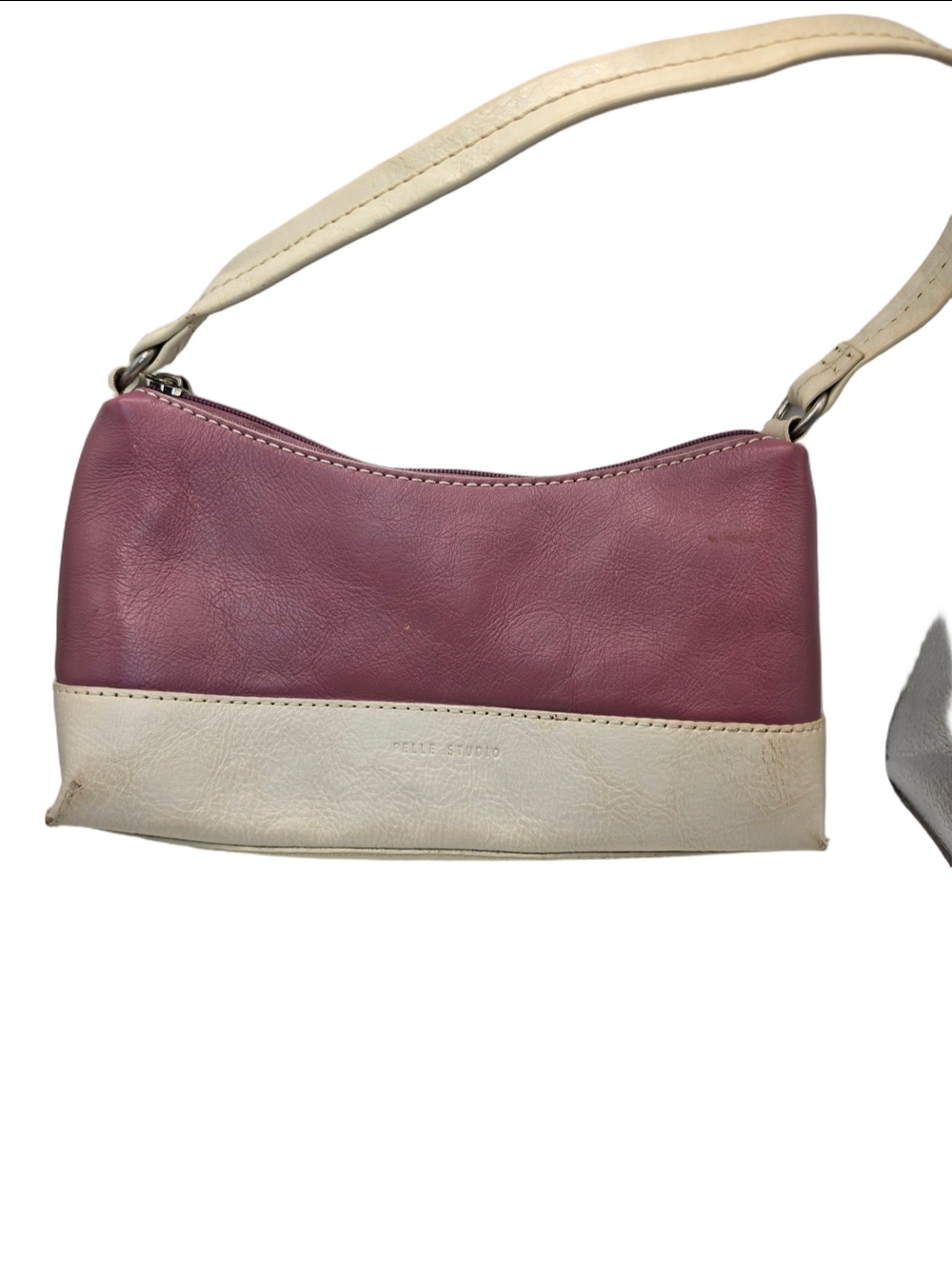 Wilson's Leather Pelle Studio Mauve Cream Vintage Hobo Shoulder Bag Purse